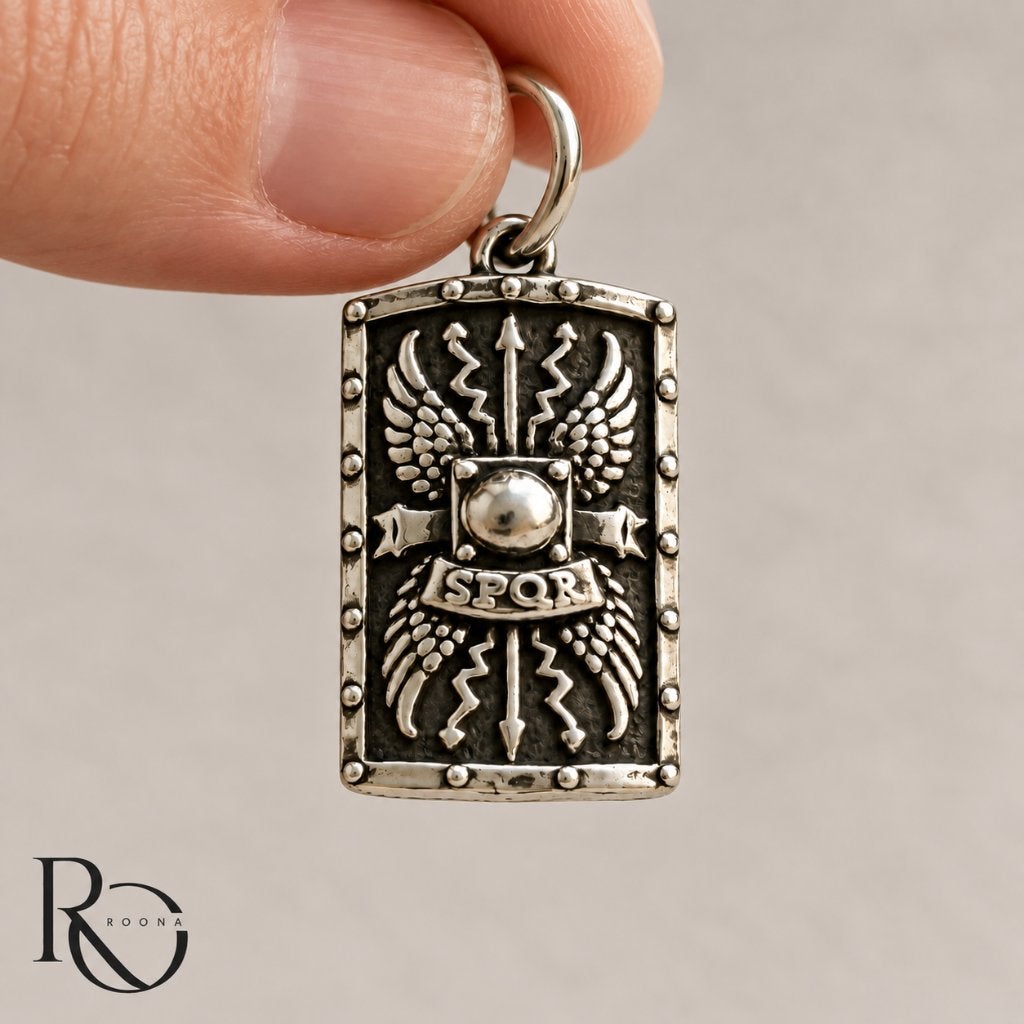 Zilveren Romeins Scutum Schild Hanger 925 Zilver SPQR, Verzenden, Nieuw, Kruis of Symbool, Zilver