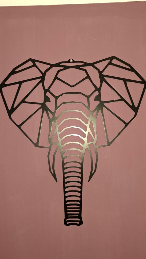 Wanddecoratie Olifant Zwart - 80x90 cm, Metaal, Wandsculptuur, Zwart, Nieuw