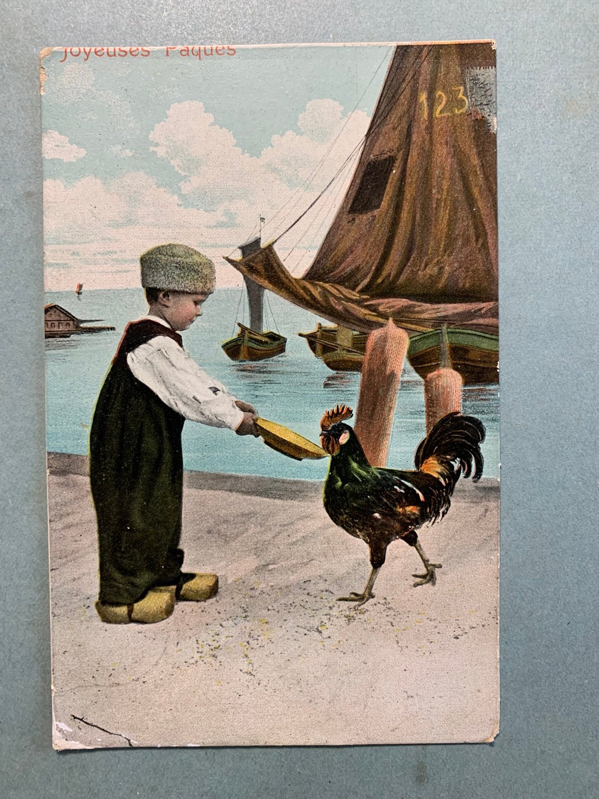 1907 Joyeuses Pâques - Visserskind voert haan, Ophalen of Verzenden, Voor 1920, Gelopen, Feest(dag)