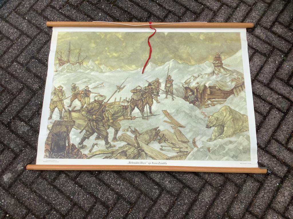 Schoolplaat "Behouden Huys" op Nova Zembla - J.B. Wolters, Antiek en Kunst, Antiek | Schoolplaten, Ophalen, Geschiedenis