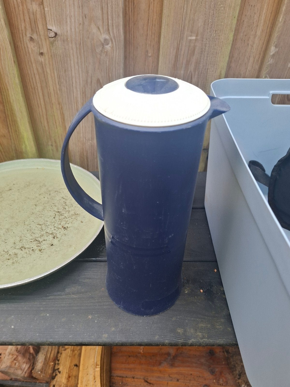 Tupperware thermoskan - Blauw/Wit, Gebruikt, Met deksel, Blauw, Beker of Kan