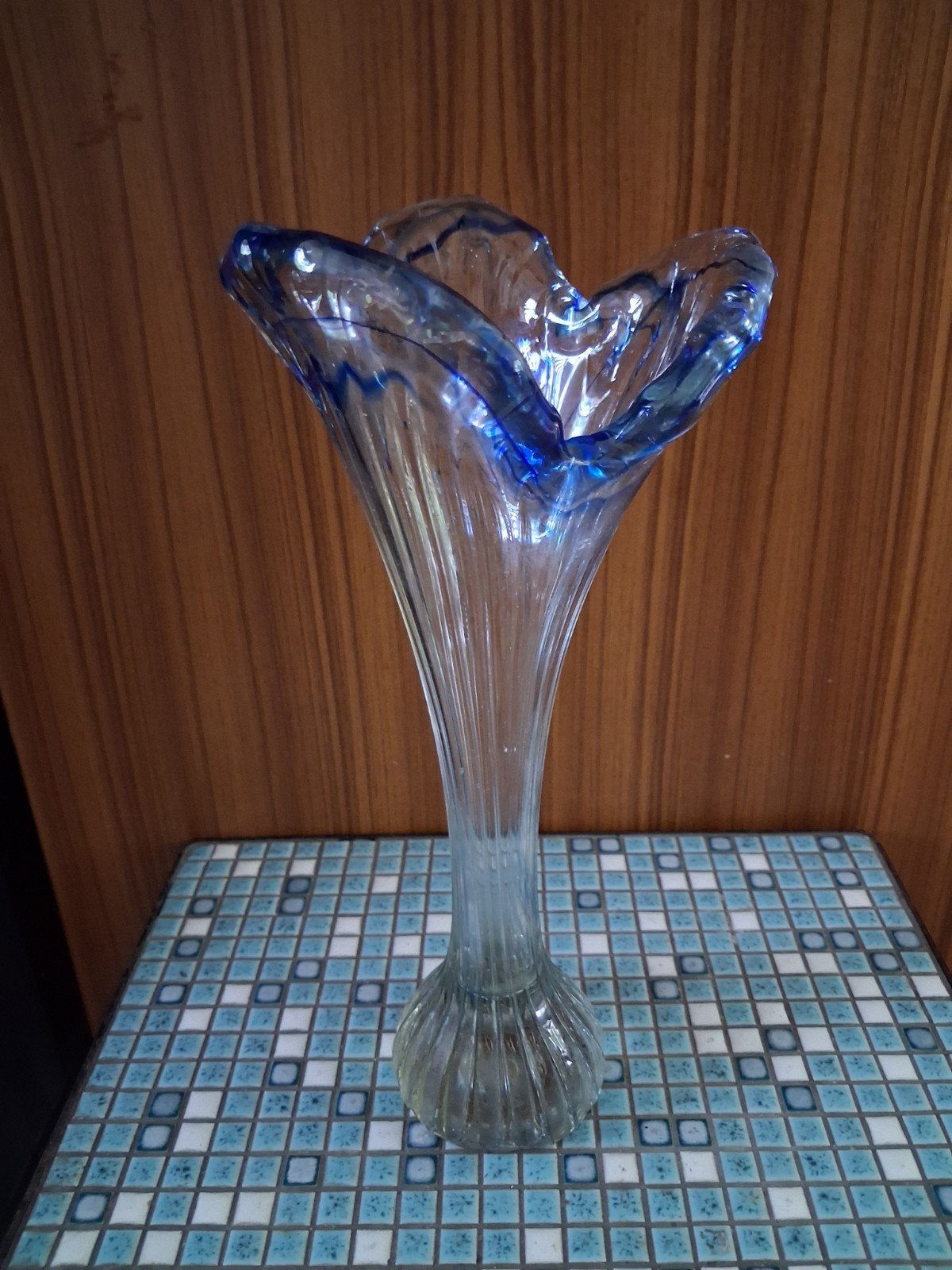 Nanninga vintage Glas Vaas - Blauw en Transparant, Ophalen of Verzenden