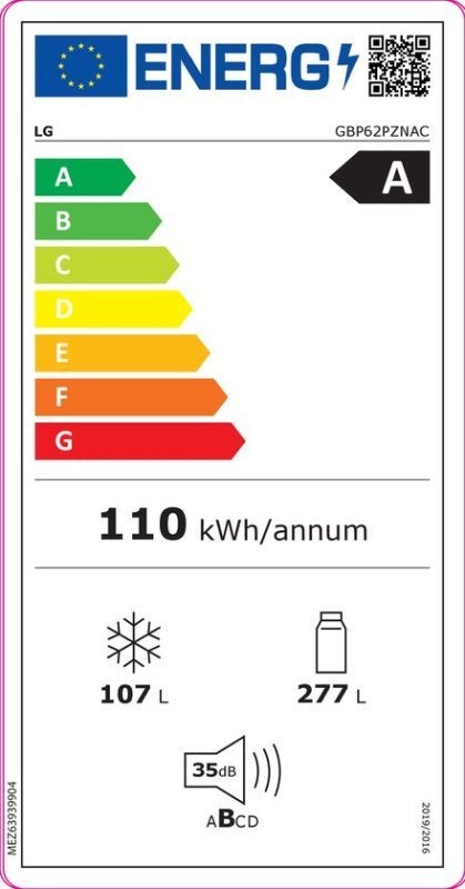 LG koelkast GBP62PZNAC - 384L - RVS, 200 liter of meer, Met aparte vriezer, Nieuw, Energieklasse A of zuiniger