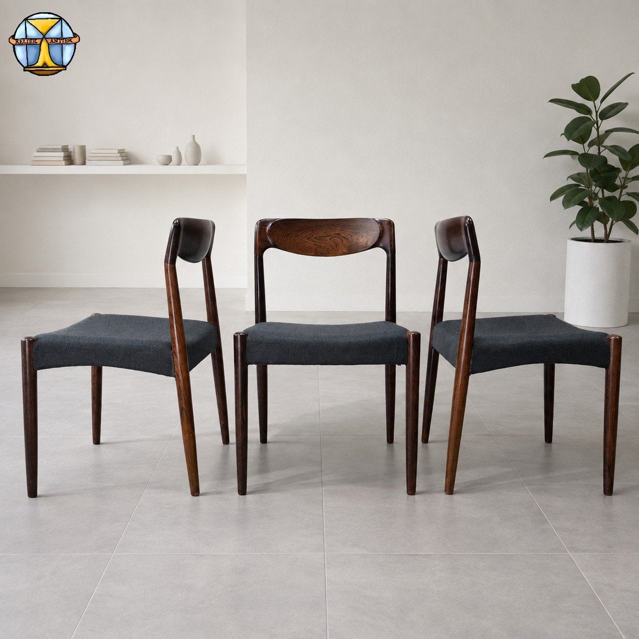 3x Vintage Deense Dyrlund stoelen Palissander herstoffeerd, Huis en Inrichting, ., Dyrlund, Ophalen of Verzenden, Zo goed als nieuw