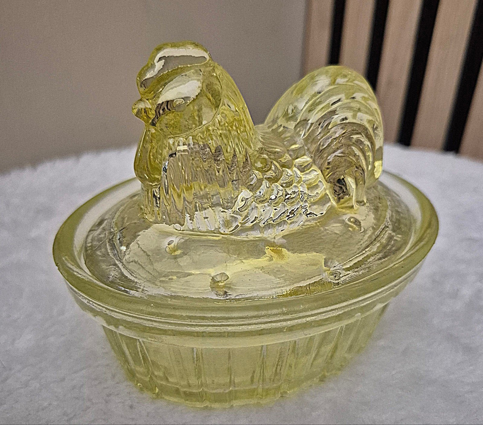 Vintage Botervloot Kip Geel, Overige typen, Vintage, Ophalen of Verzenden, Glas