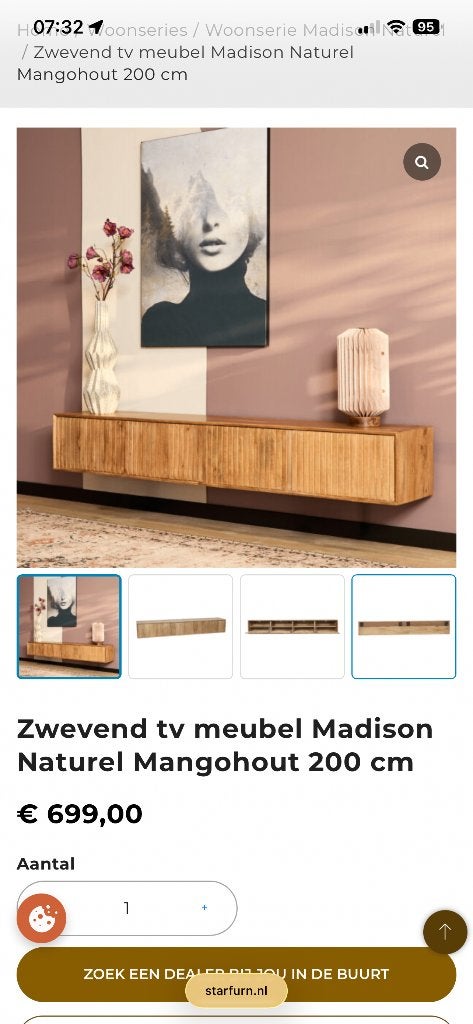 Tv meubel Madison zwevend, Ophalen, 150 tot 200 cm, Nieuw, Minder dan 100 cm