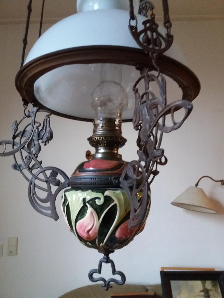 antieke petroleumlamp art nouveau, Antiek en Kunst, Antiek | Lampen, Ophalen