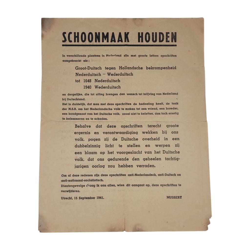 Wo2 flyer 'schoonmaak houden' 1941, Verzamelen, Militaria | Tweede Wereldoorlog, -, -, Overige typen, Ophalen of Verzenden