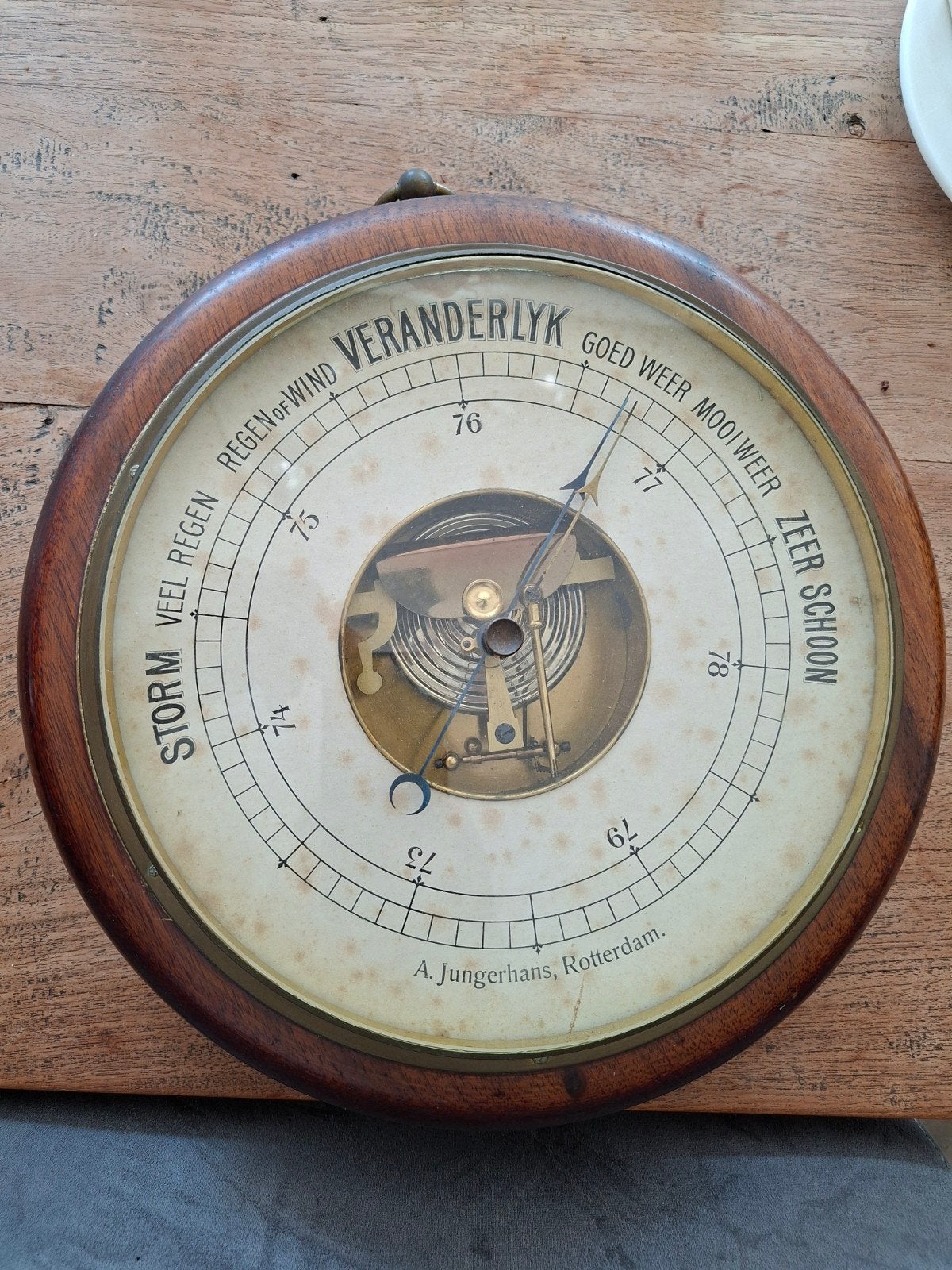 Antieke Barometer A. Jungerhans Rotterdam Hout, Ophalen of Verzenden, Gebruikt, Barometer