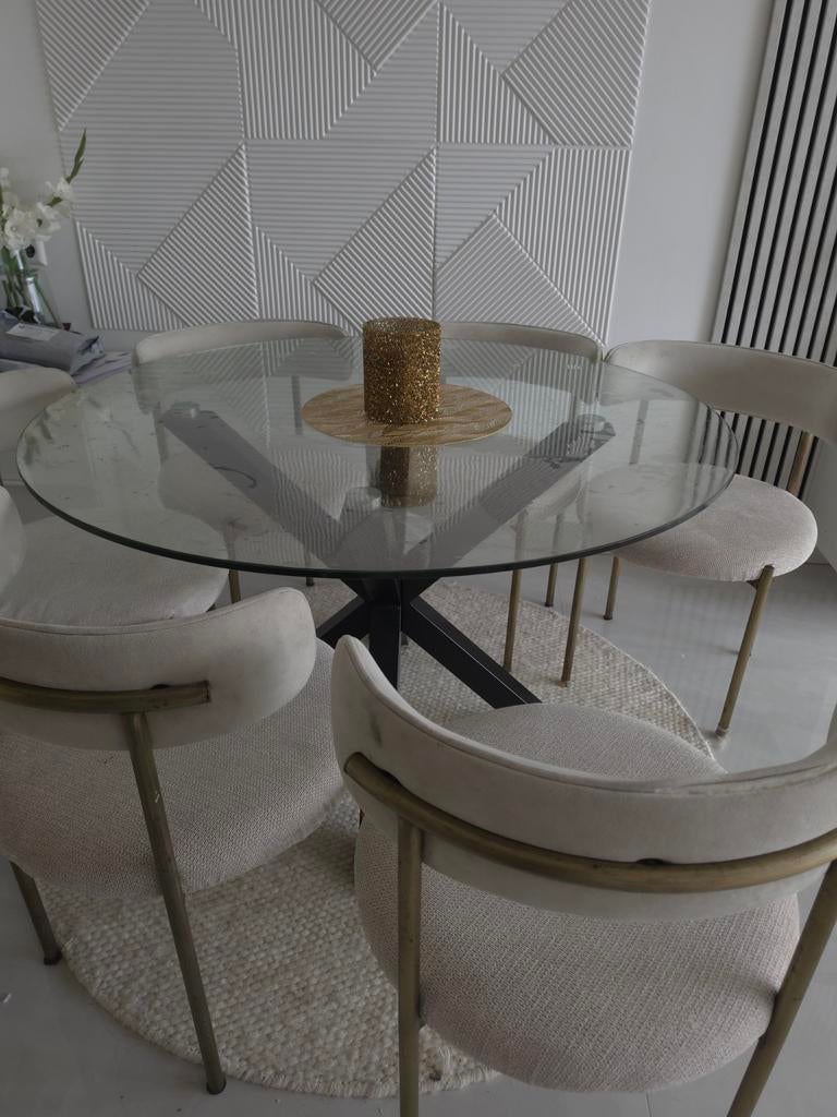 Goossens Eettafel met Glazen Blad en Zwart Metalen Onderstel, Huis en Inrichting, Tafels | Eettafels, Modern, Industrieel, Rond