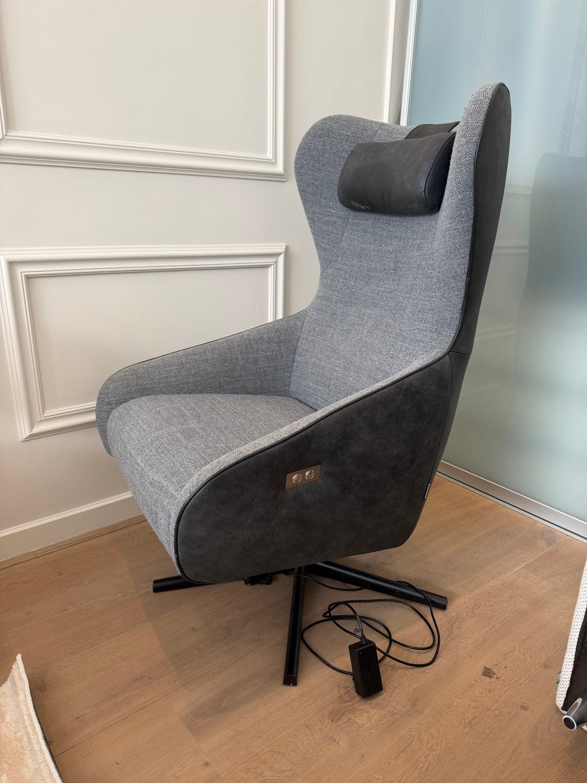 Prominent Relaxfauteuil met Motor - Grijs Stof/Leer, Ophalen, Gebruikt, Leer, Eén
