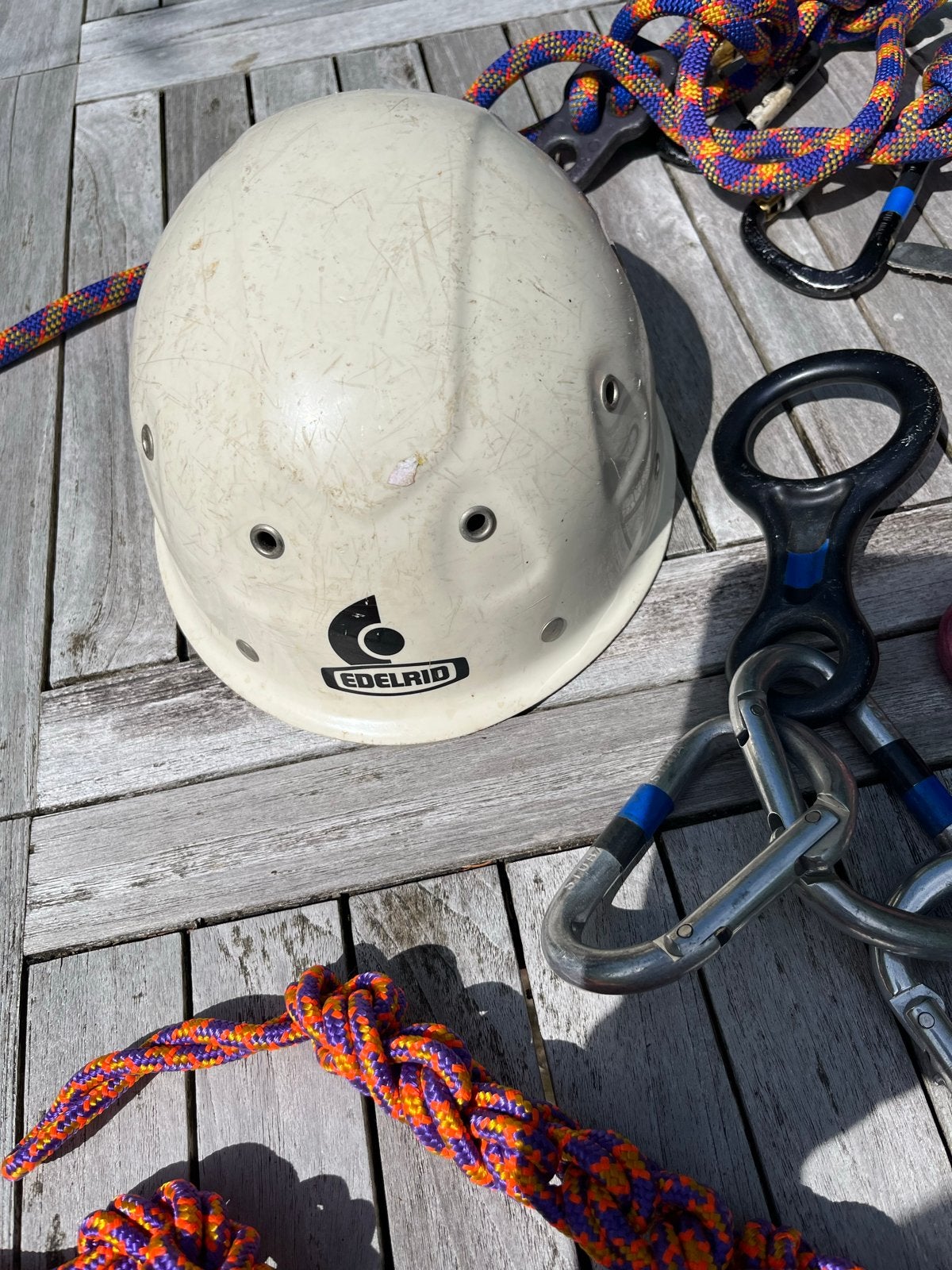 Complete set klimspullen: helm, gordel, stijgklemmen, touwen, Ophalen, Gebruikt, Klimsport-accessoire