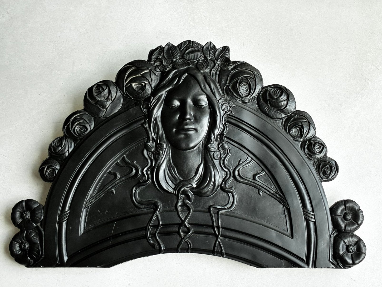 Prachtig zwart gipsen ornament kuif boven spiegel of deur, Ophalen of Verzenden