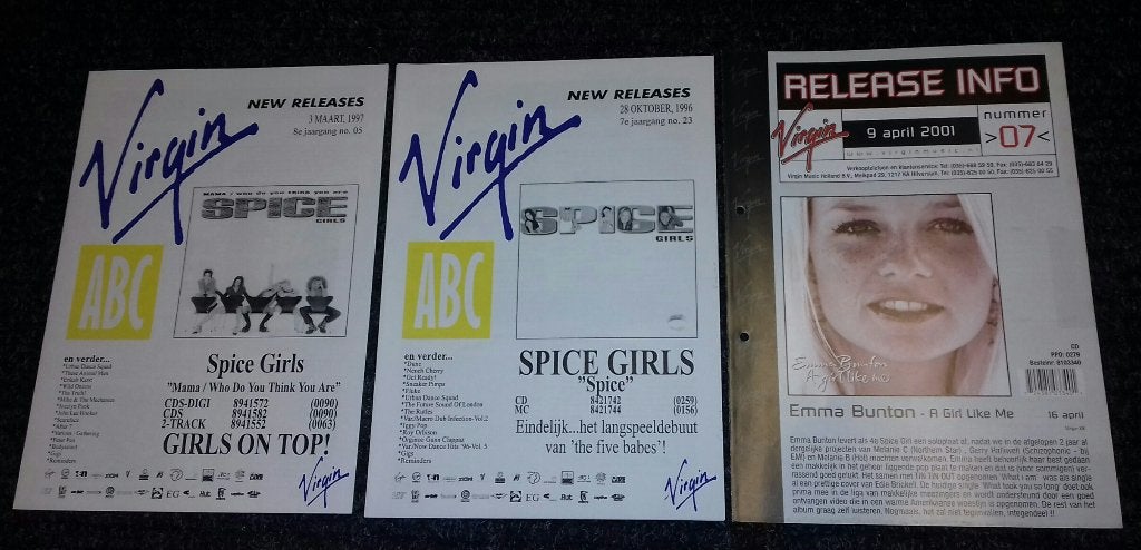 Spice Girls PROMO FOLDERS Virgin Music set van 3, Verzamelen, Verzenden, Spice Girls, NvT, Boek, Tijdschrift of Artikel
