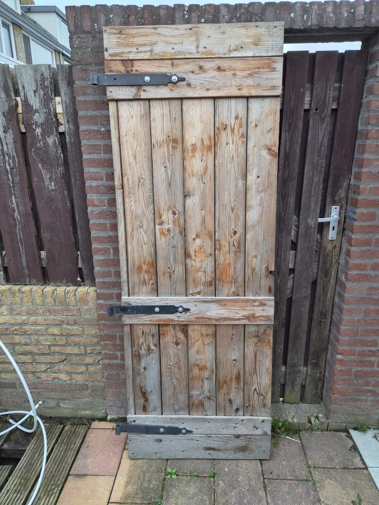 Mooie houten poortdeur voor tuin of erf, Ophalen, Gebruikt, 200 cm of meer, Minder dan 100 cm