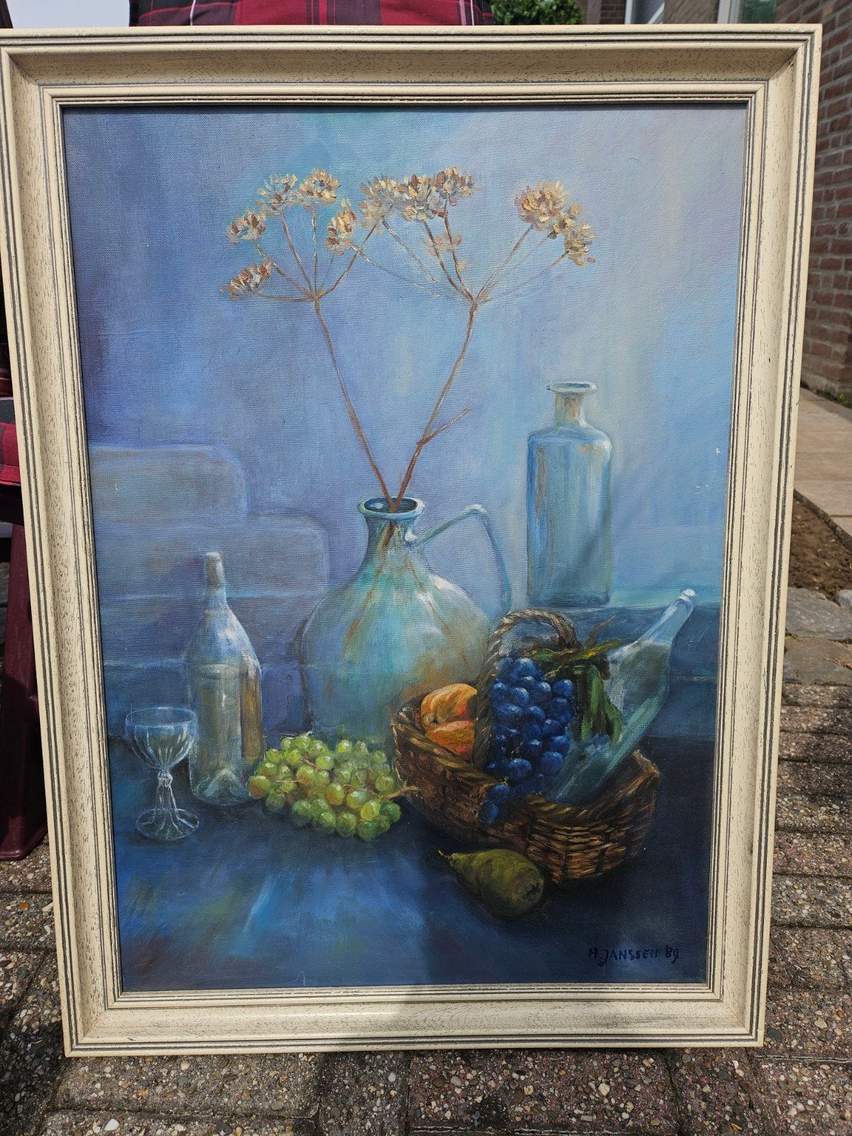 Stilleven met fruit en flessen - gesigneerd, Ophalen