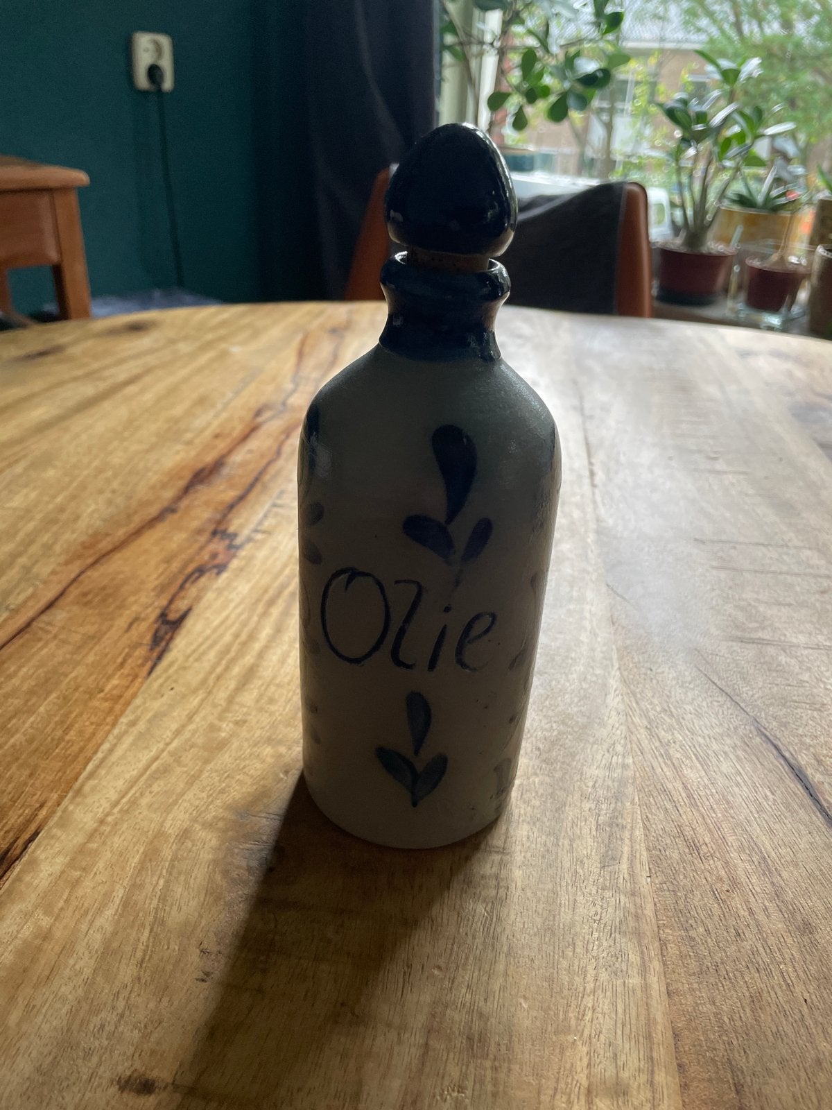 Vintage Aardewerk Olie Fles met Stop - Handbeschilderd, Ophalen