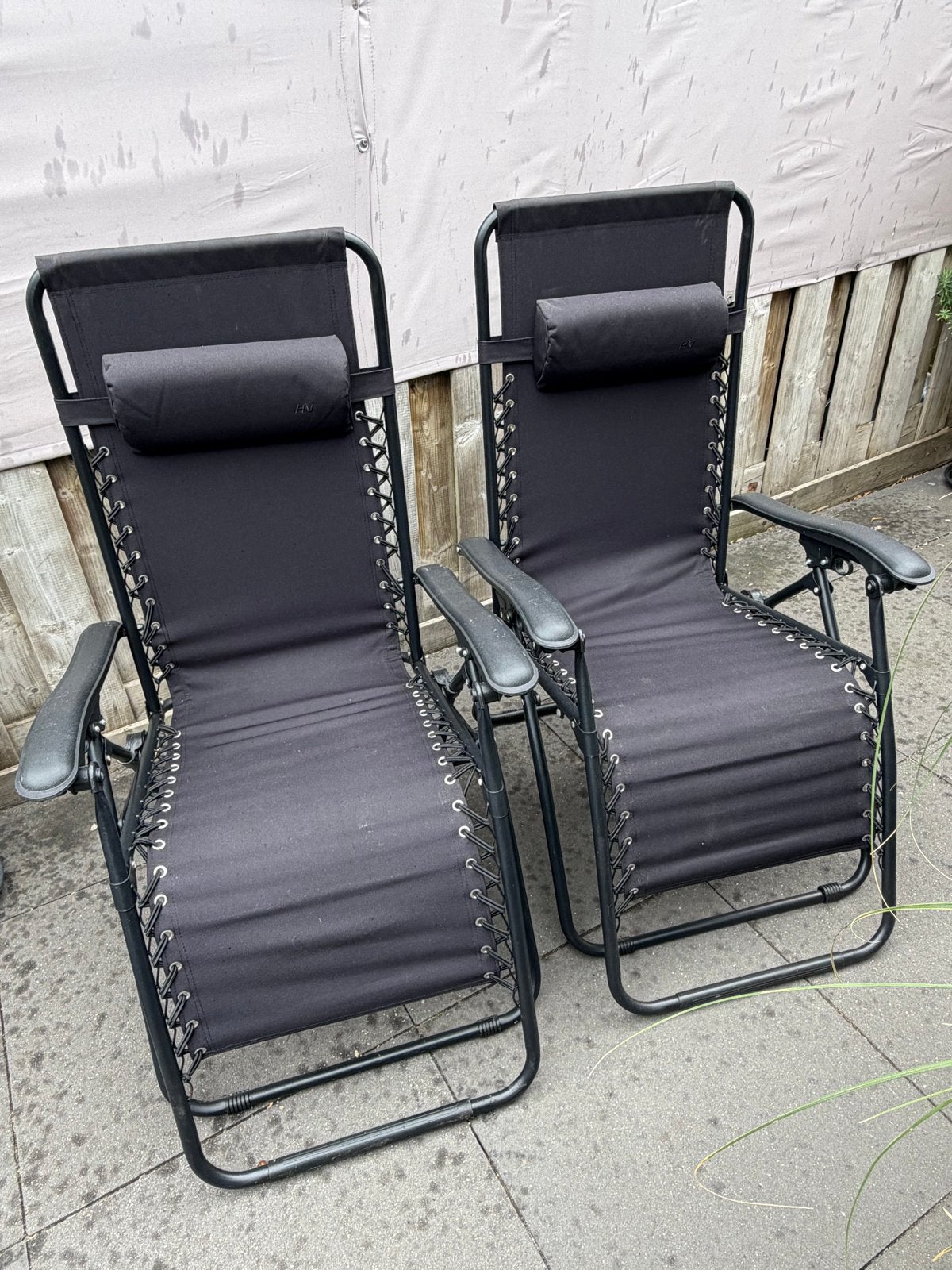 2x ANWB verstelbare zwarte relaxstoelen, Tuin en Terras, Ophalen, Zo goed als nieuw, Textileen, Verstelbaar