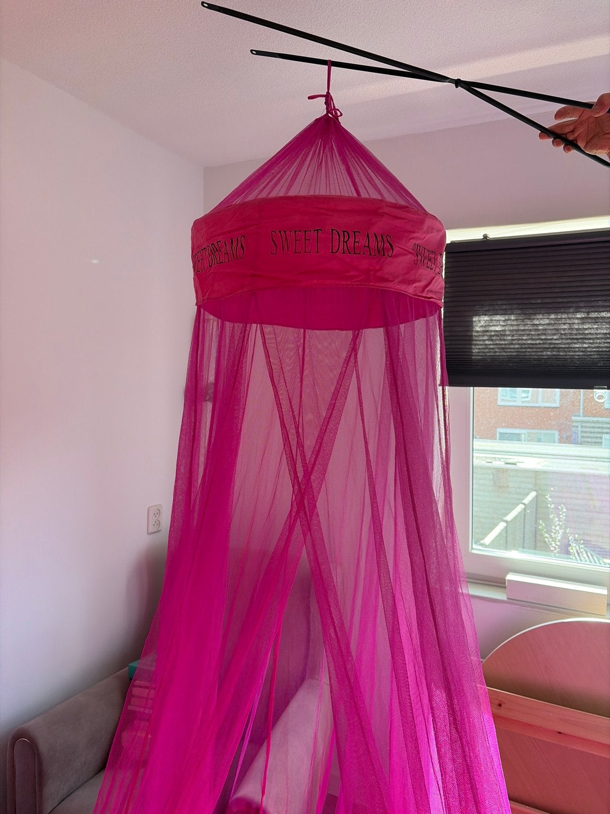 Roze klamboe met 'Sweet Dreams' opdruk, Roze, Ophalen, Zo goed als nieuw, Klamboe