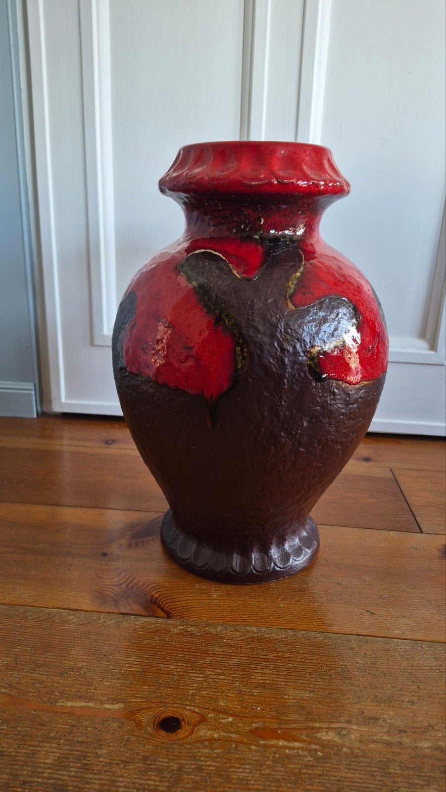 Vintage West Germany Fat Lava Vaas - Rood/Bruin, Ophalen of Verzenden
