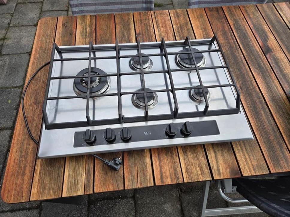 Gaskookplaat - 5 branders - AEG HG7555550SY, Gebruikt, Ophalen of Verzenden, Inbouw, Gas