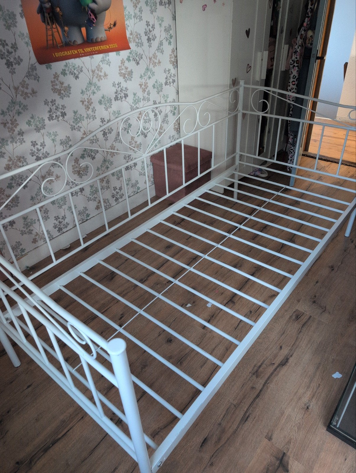 Wit metalen eenpersoonsbed (90x200 cm), Ophalen, Gebruikt, 90 cm, Eenpersoons