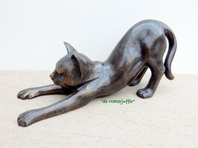 149* Bronzen kater strek (Boven €75 geen verzendkosten), Tuin en Terras, Tuinbeelden, Ophalen of Verzenden, Nieuw, Overige materialen