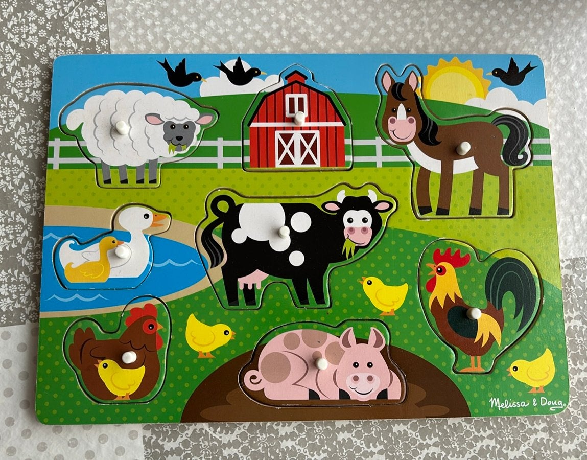 Melissa & Doug Boerderij Dieren nopjes puzzel als nieuw, Ophalen of Verzenden, Zo goed als nieuw, Overige typen