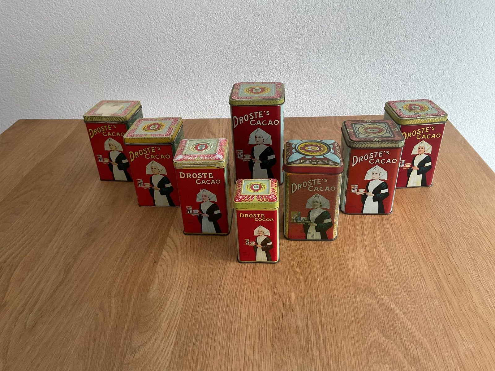 Set van 8 Vintage Droste Cacao Blikken - Verzamelaarsitem, Verzamelen, Blikken, Ophalen of Verzenden, Gebruikt, Overige, Droste