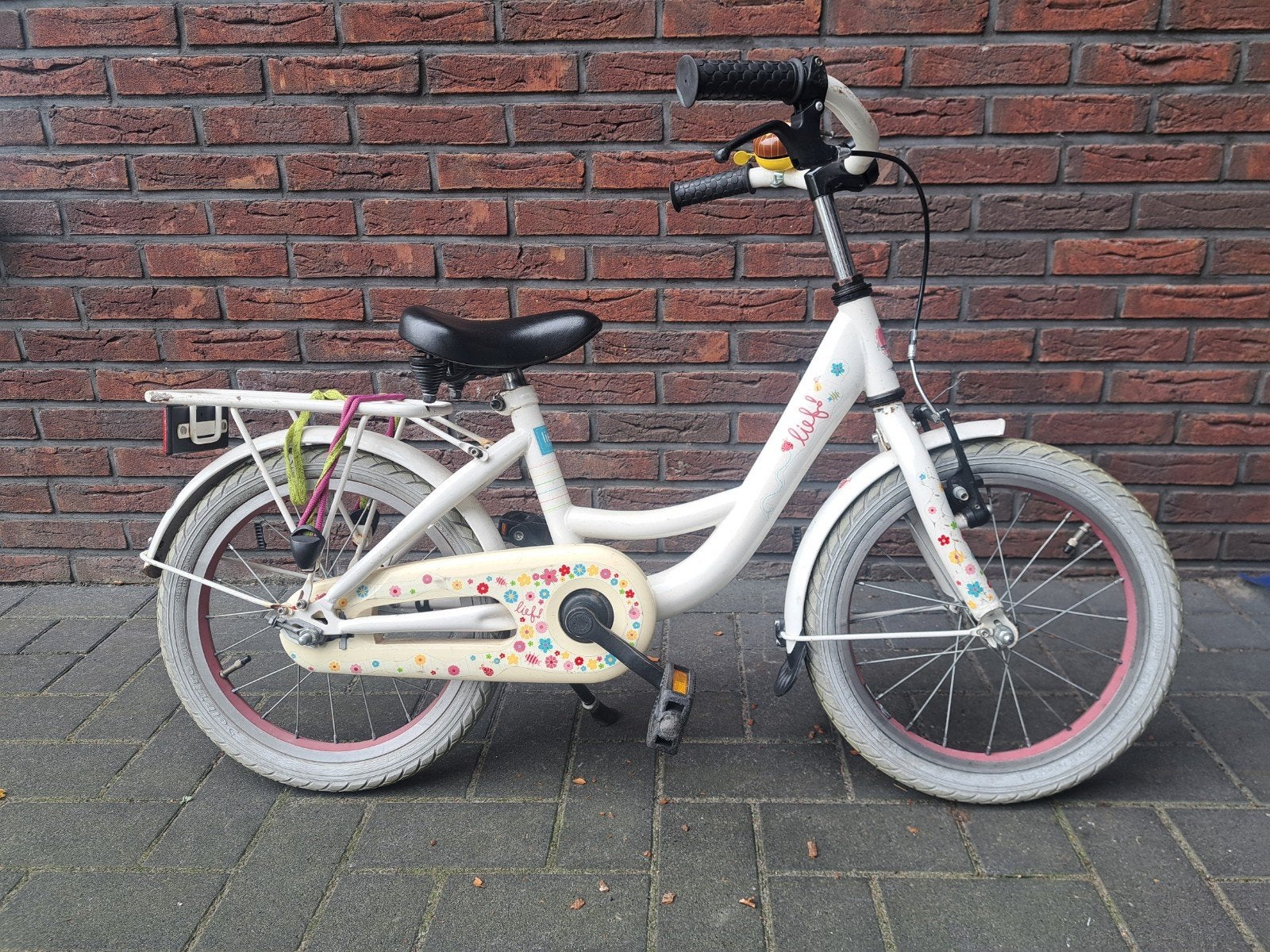 Lief kinderfiets 16 inch met gebruikerssporen, Fietsen en Brommers, Ophalen, Gebruikt, Terugtraprem, 16 tot 20 inch