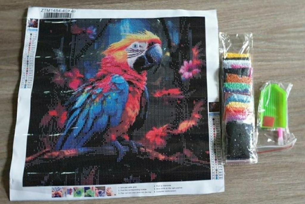 Diamond Painting Papegaai 40x40 (Vol Rond) Knutselset, Ophalen of Verzenden, Nieuw, Knutselwerk