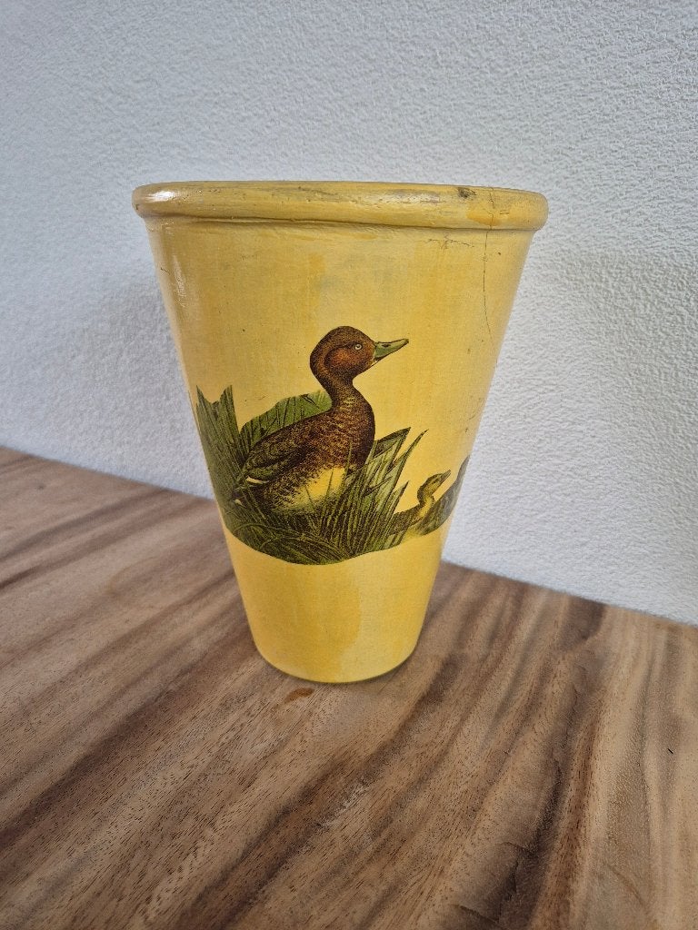 Vintage Vaas/ bloempot met eenden, Gebruikt, Na, Na, Rond