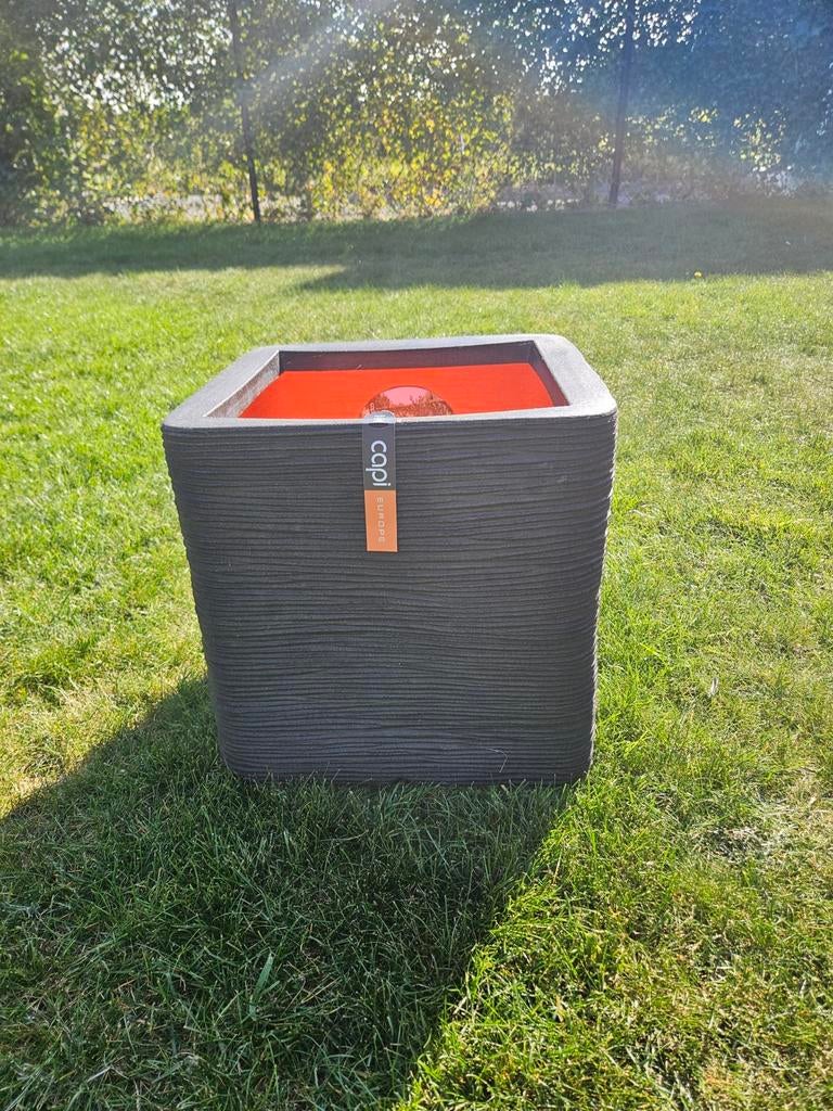 Capi Nature Rib bloempot vierkant - Zwart, Tuin en Terras, Bloempotten, Kunststof, Vierkant, Zo goed als nieuw, Minder dan 40 cm