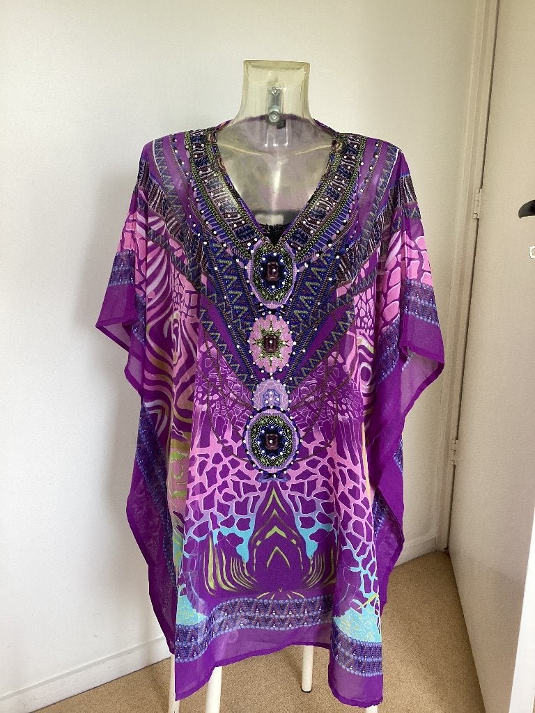 Mooie paars/roze/ mintgroene boho ,Ibiza, hippie tuniek, Kleding | Dames, Meerkleurig, Maat 42/44 (L), Ophalen of Verzenden, Zo goed als nieuw