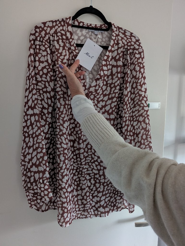 Bruin/witte blouse van Miss Etam in XXL, Kleding | Dames, Bruin, Maat 46/48 (XL) of groter, Nieuw, Ophalen of Verzenden