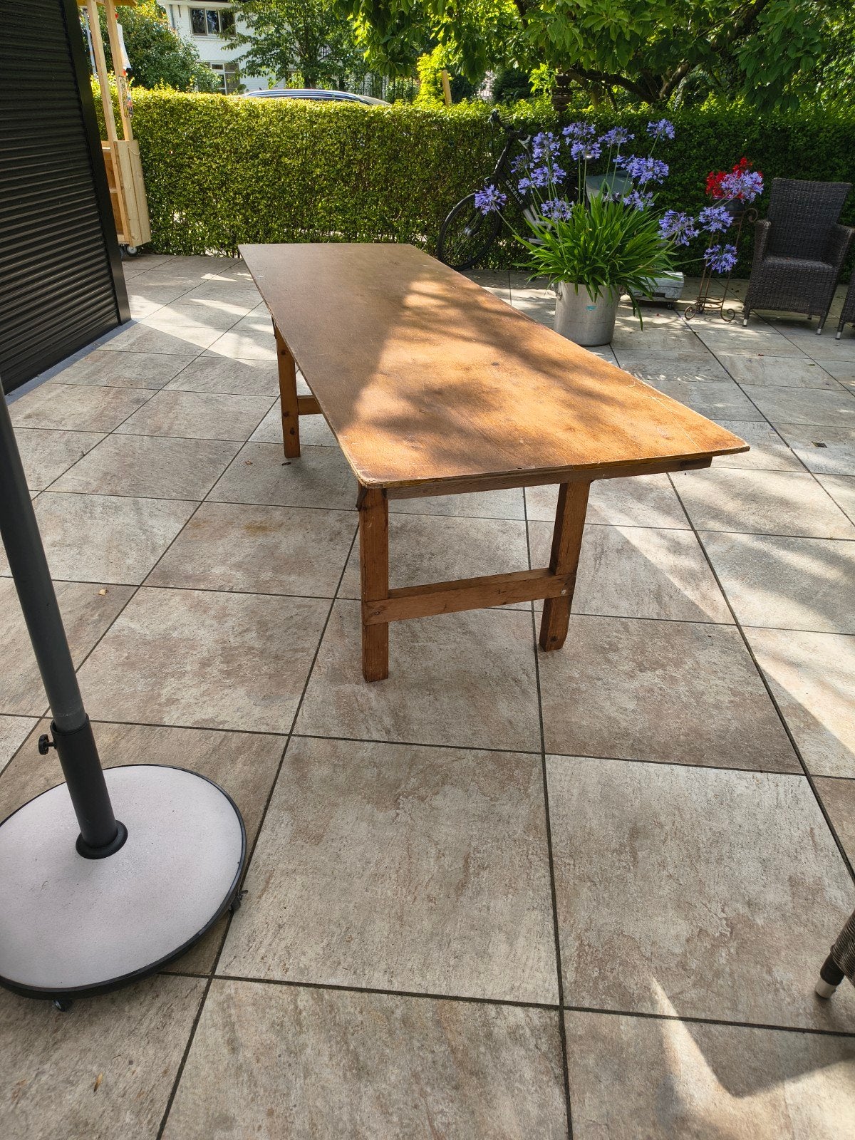 Opklapbare feesttafel 2.40 x 0.75 mtr, Ophalen, Gebruikt, 200 cm of meer, 50 tot 100 cm