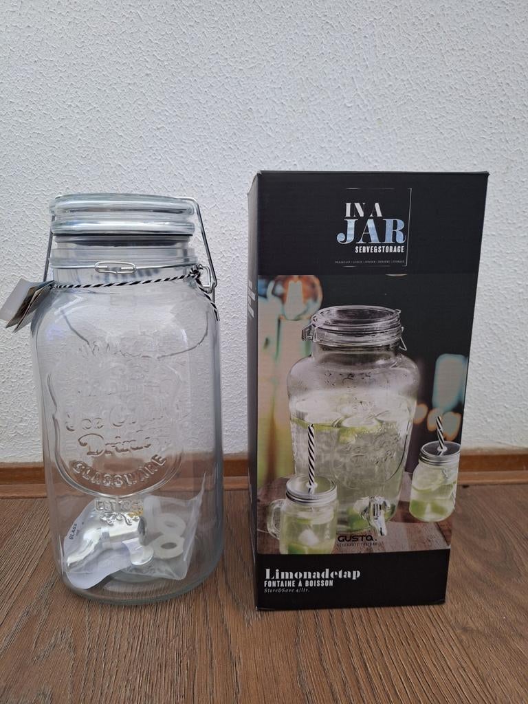 Gusta Limonadetap - In A Jar Serve & Storage - 4 Liter, Nieuw, Gusta, Ophalen of Verzenden, Glas
