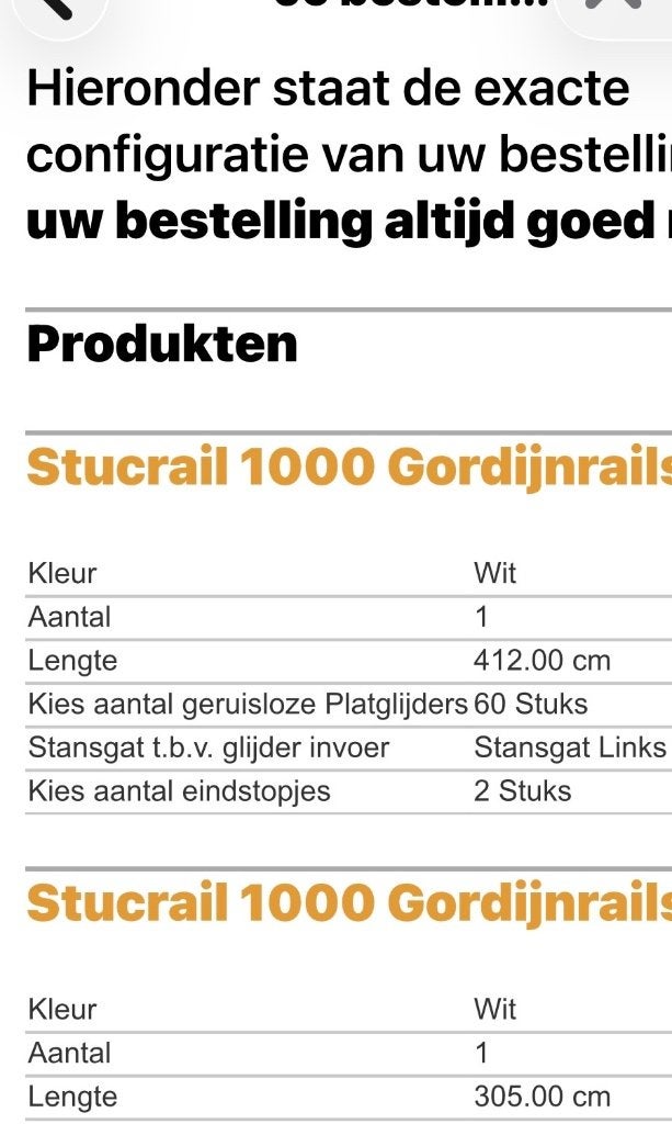 Stucrails gordijnrails, Ophalen, Wit, Nieuw, 200 cm of meer