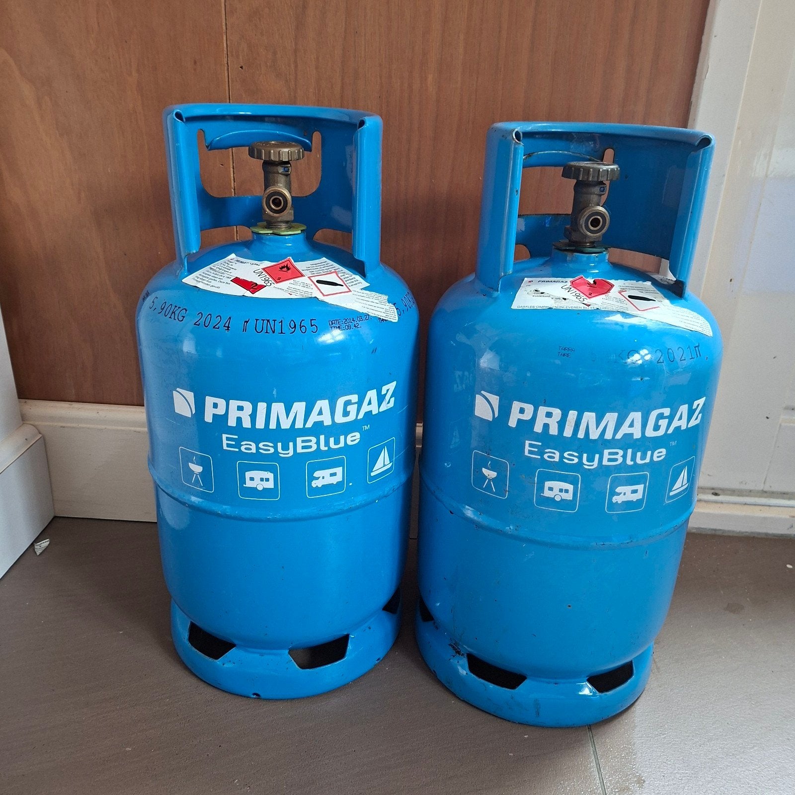 Primagaz EasyBlue gasflessen (1 bijna leeg, 1 gebruikt), Caravans en Kamperen, Ophalen, Gebruikt