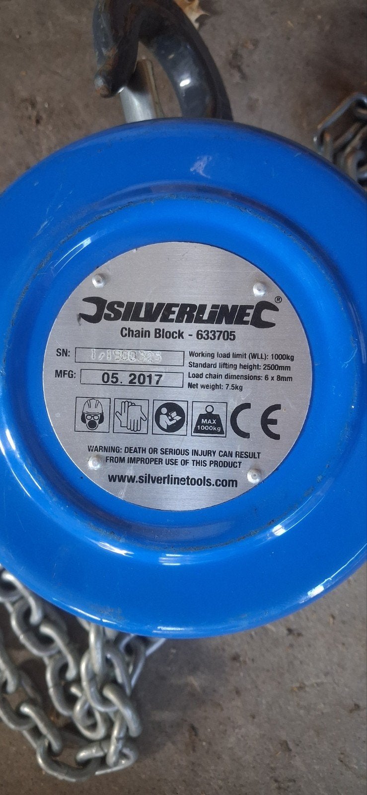 Silverline Kettingtakel 1000kg, Ophalen, Zo goed als nieuw, Handmatig