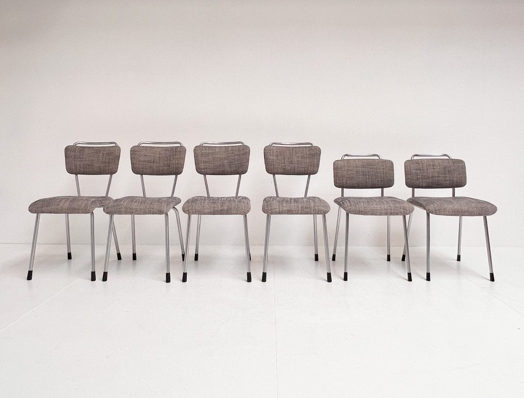 Set van 6 geherstoffeerde Gebroeders De Wit stoelen, 1960's, De Wit, Gebruikt, Wit, Design