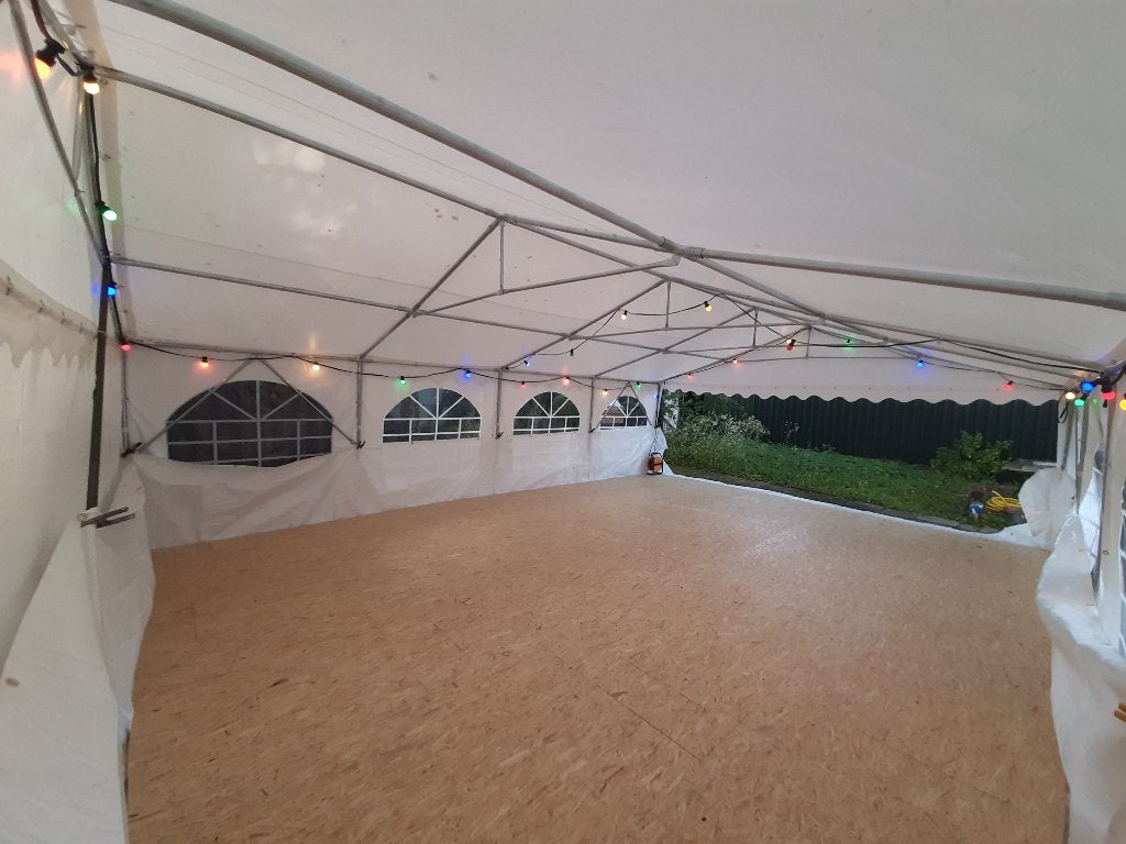 Professionele partytent / opslagtent 6x8 te koop met vloer, Ophalen, Gebruikt, Partytent, 6 meter of meer