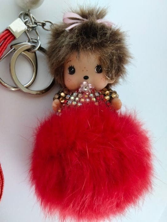 Mon Chi Chi sleutelhanger/tashanger met rode pompon en parel, Ophalen of Verzenden, Zo goed als nieuw