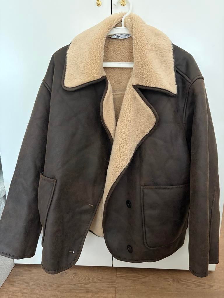 Zara bruine jas met teddy voering - Maat M, Ophalen of Verzenden, Zo goed als nieuw, Maat 38/40 (M), Bruin