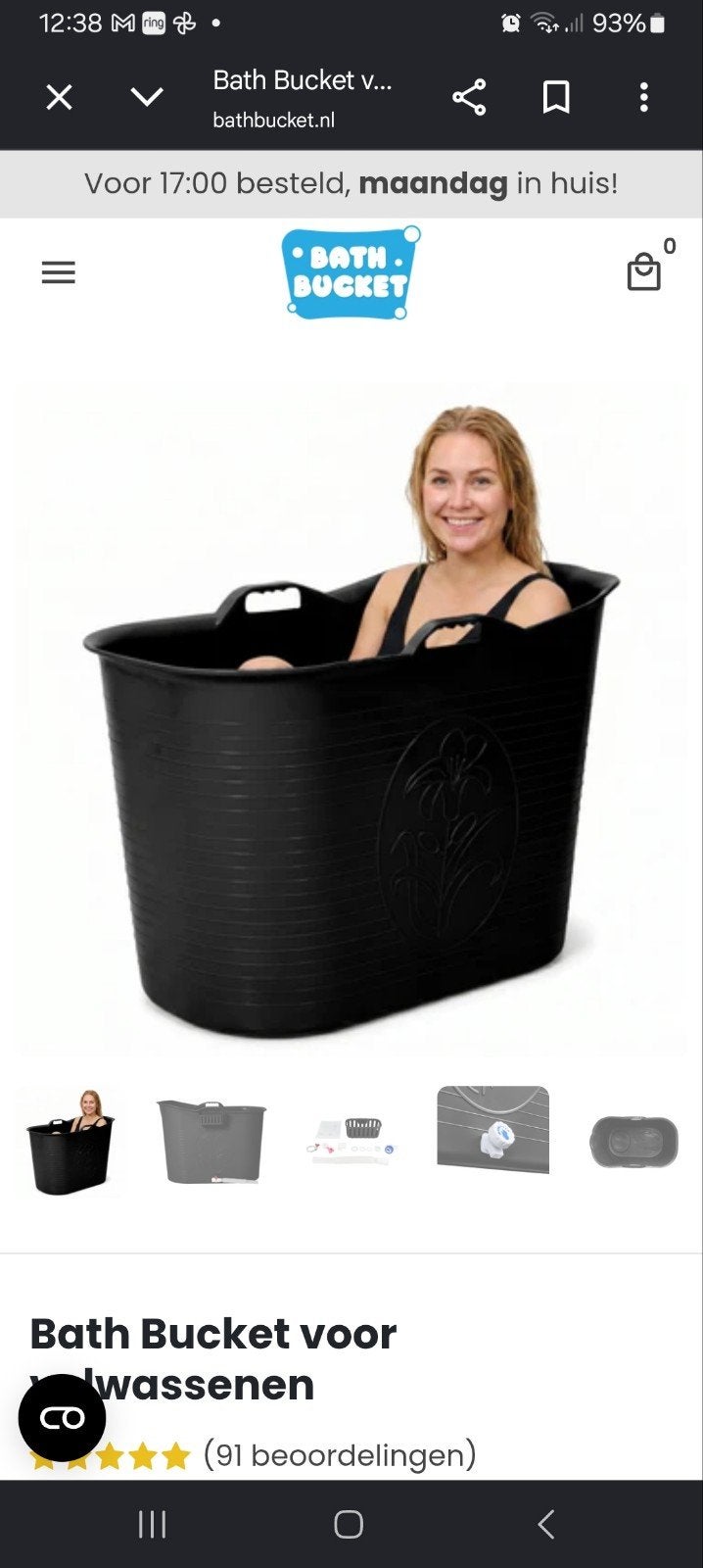 Bath Bucket Zwart - Compact Bad voor Volwassenen, Ophalen, Zo goed als nieuw, Met bad