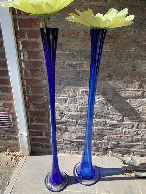2"Glazen" vazen ca 105cm hoog. Zie foto', Ophalen, Blauw, Minder dan 50 cm, Glas