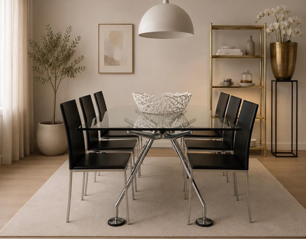 6X CULLIGARIS ITALIAANSE STRAK DESIGN LEREN EETKAMERSTOELEN, Zwart, Leer, Ophalen of Verzenden, Zo goed als nieuw