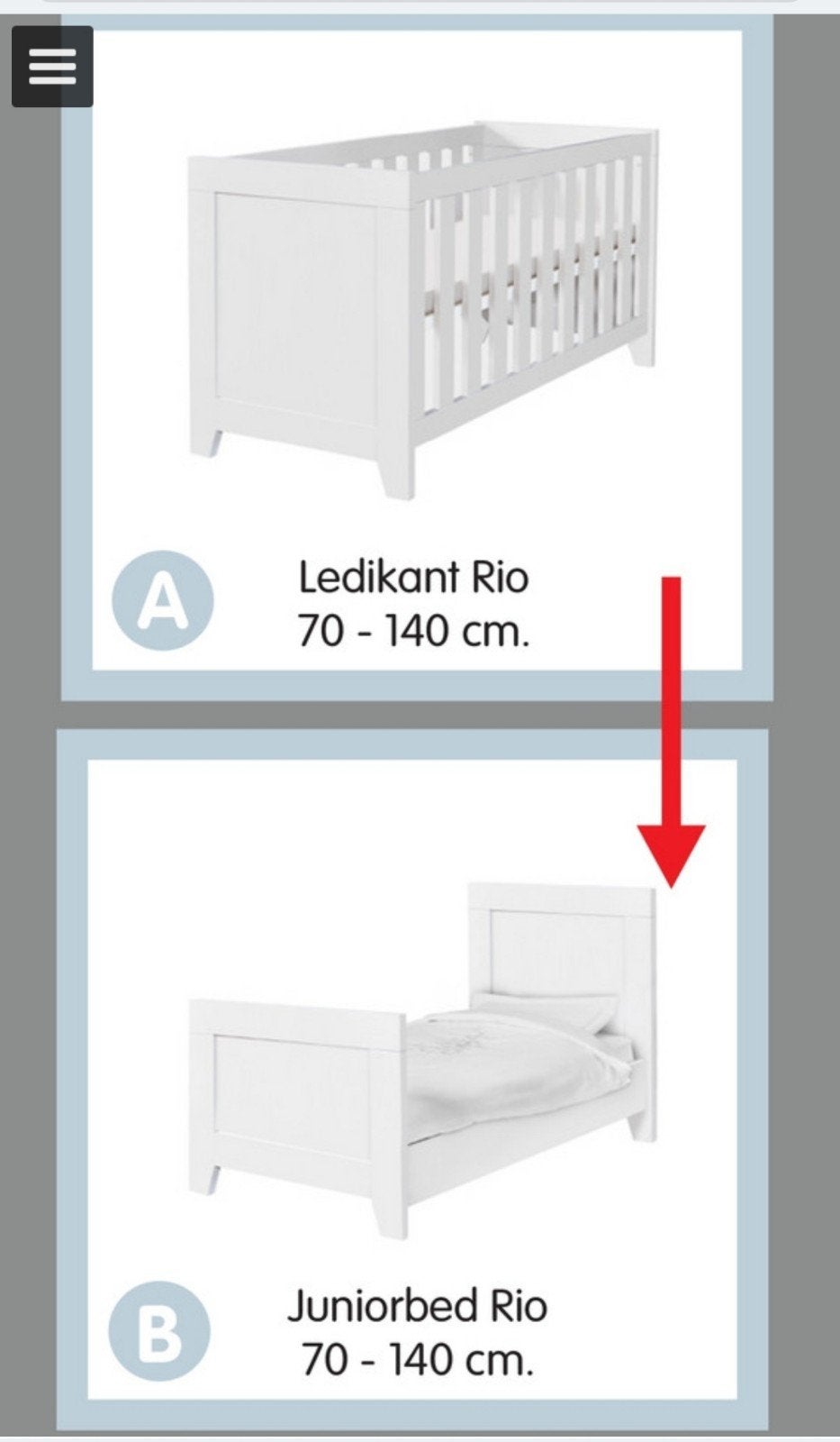Interbaby Ledikant Rio om te bouwen tot Juniorbed, Ophalen, Gebruikt, 70 tot 85 cm, 140 tot 160 cm