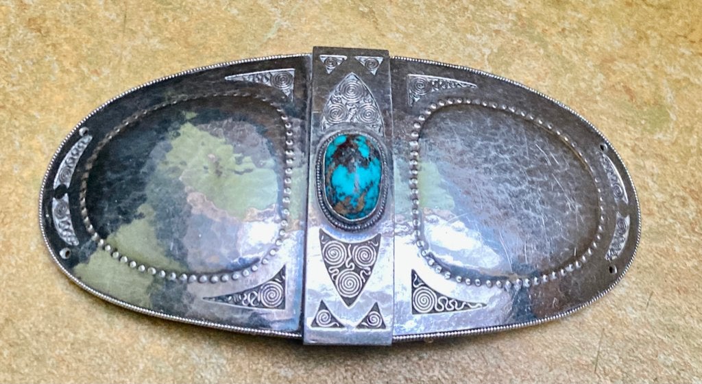 Prachtige Jugendstil zilveren gesp met turkoois, Ophalen of Verzenden, Zilver