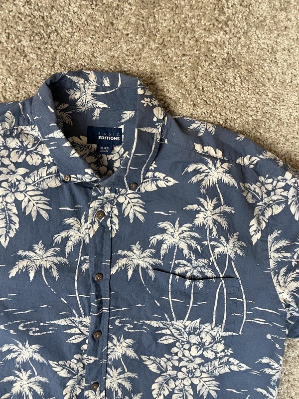 Hawaii Overhemd Heren XL Blauw Palmbomen Eiland Vakantie tik, Ophalen of Verzenden, Zo goed als nieuw, Blauw, Hawaii